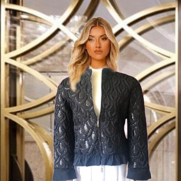 RARE FIND Vintage 1920s Quilted Sequined Teardrop Pattern Black Jacket Size M - Picture 3 of 5